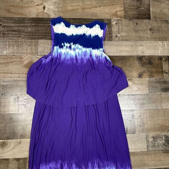 Chicos Women’s Size 2 Bib Maxi Dress Purple Multi Blended Tye Dye Stretch NWT - Picture 5 of 8